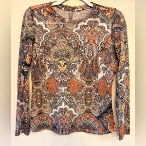 CULTURE Long-Sleeve Mesh Paisley Print Women's Top
